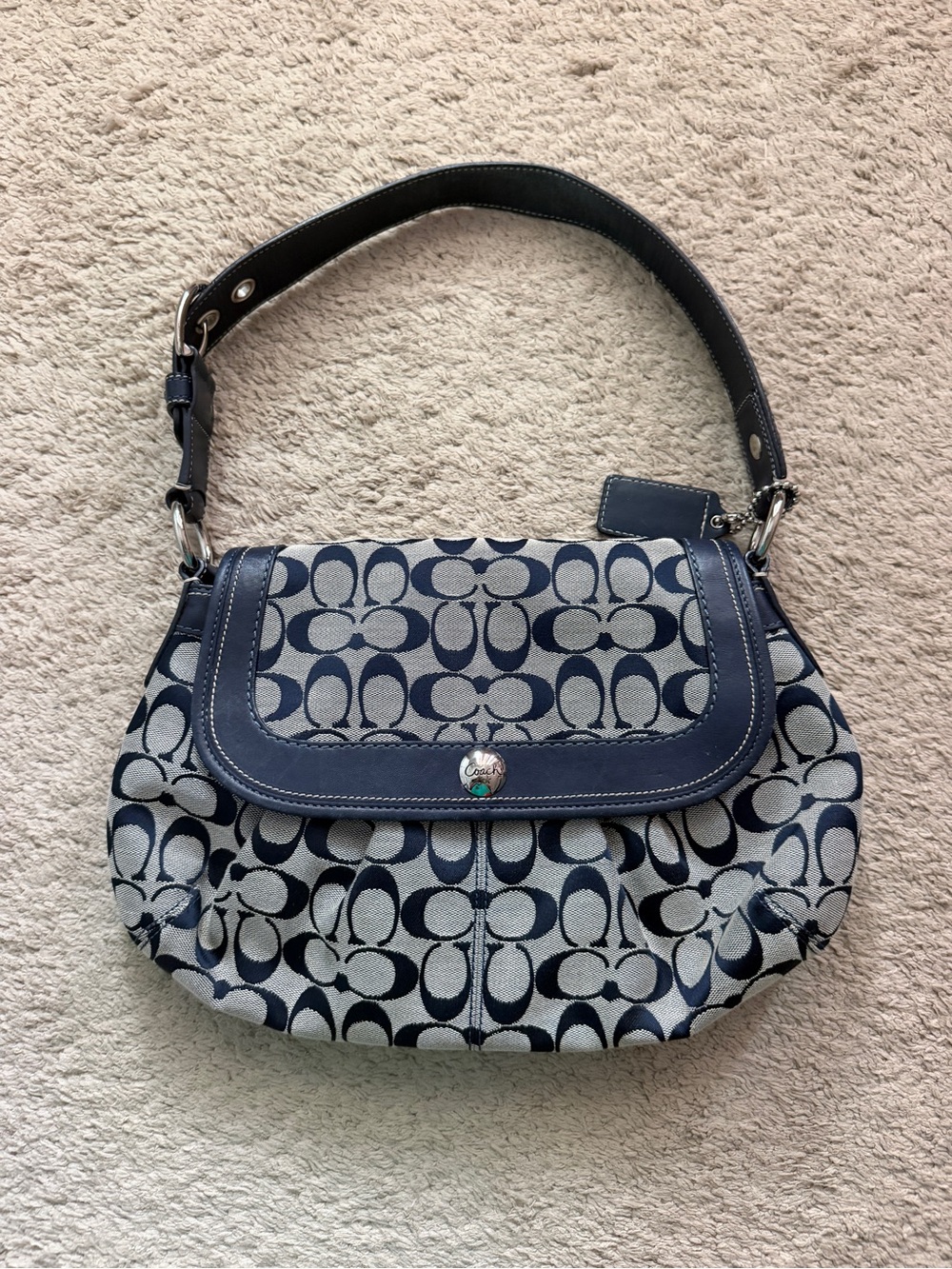 Signature Coach Soho Navy Canvas Shoulder Bag